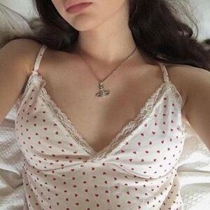 Brandy Melville Red Heart Lace Trim Chemise